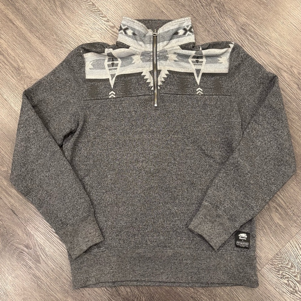 Roots x Pendleton Aztec Quarter Zip, Men’s Small, Grey
